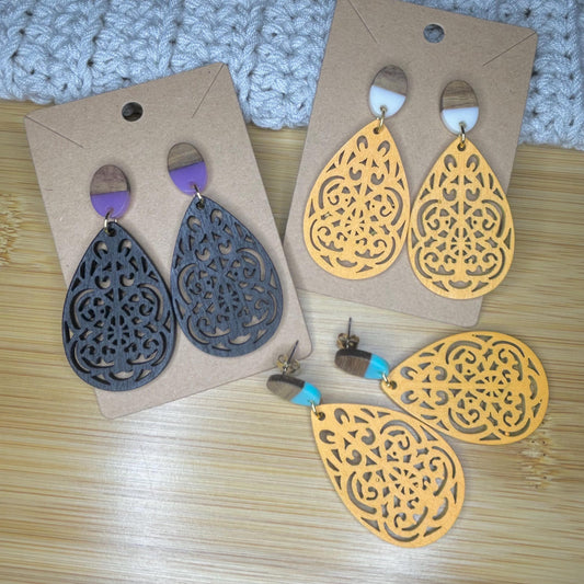Wood Resin Post Large Dangles Colorful Wood Circle Stud Earrings Comfortable Hypoallergenic Posts Everyday Wear
