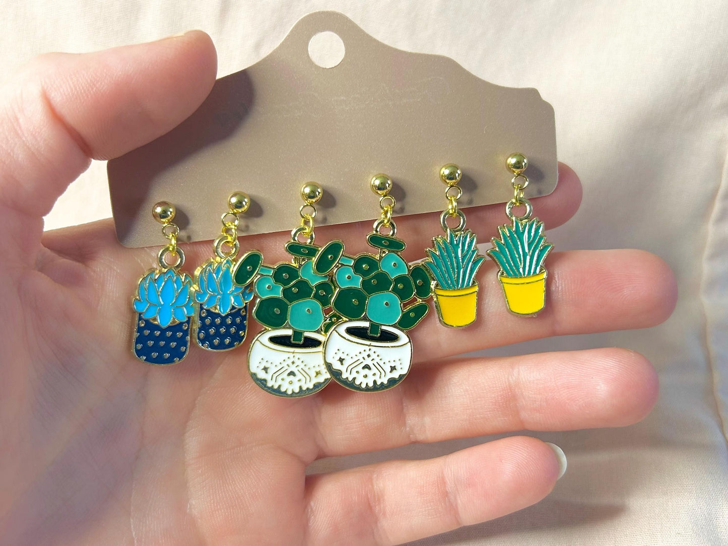 Teal Houseplant Dangle Earrings Set