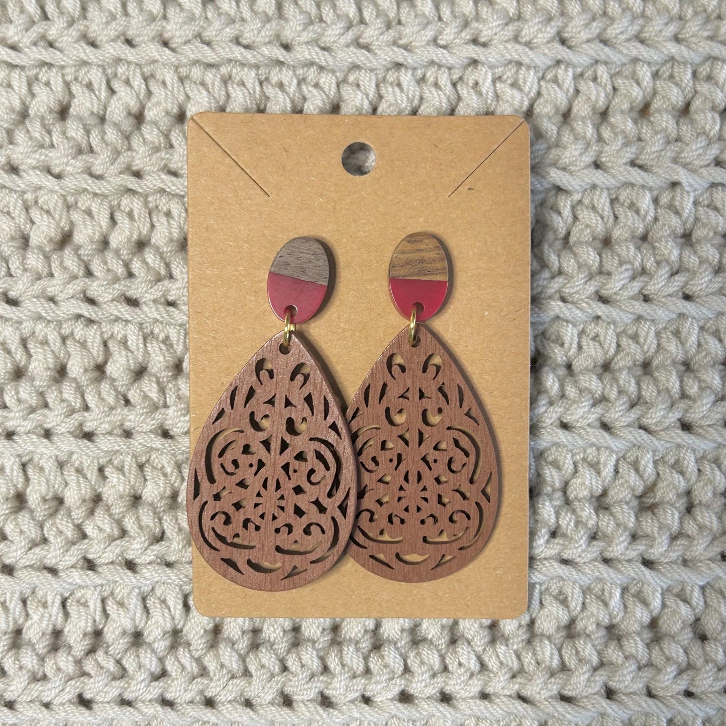 Wood Resin Post Large Dangles Colorful Wood Circle Stud Earrings Comfortable Hypoallergenic Posts Everyday Wear