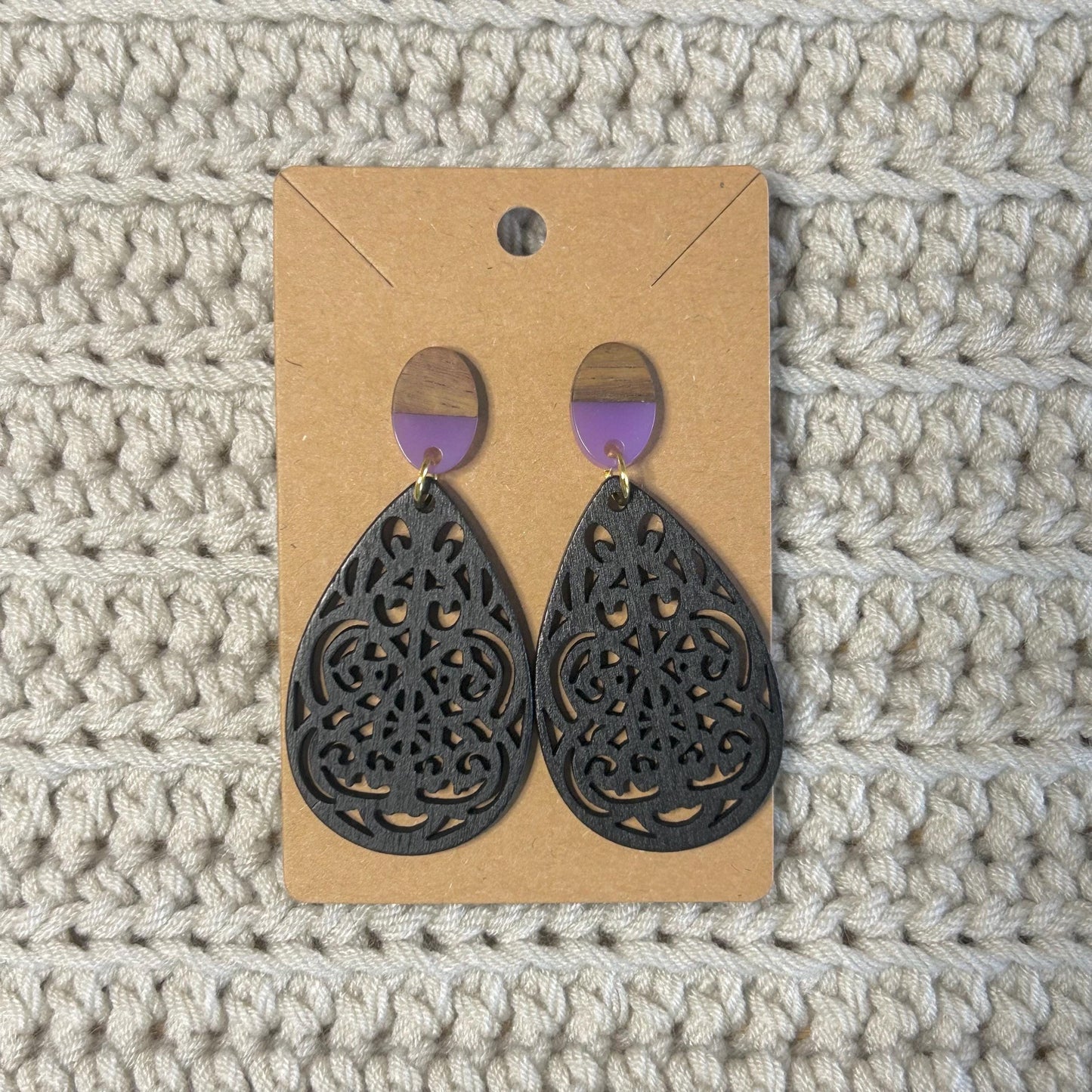 Wood Resin Post Large Dangles Colorful Wood Circle Stud Earrings Comfortable Hypoallergenic Posts Everyday Wear