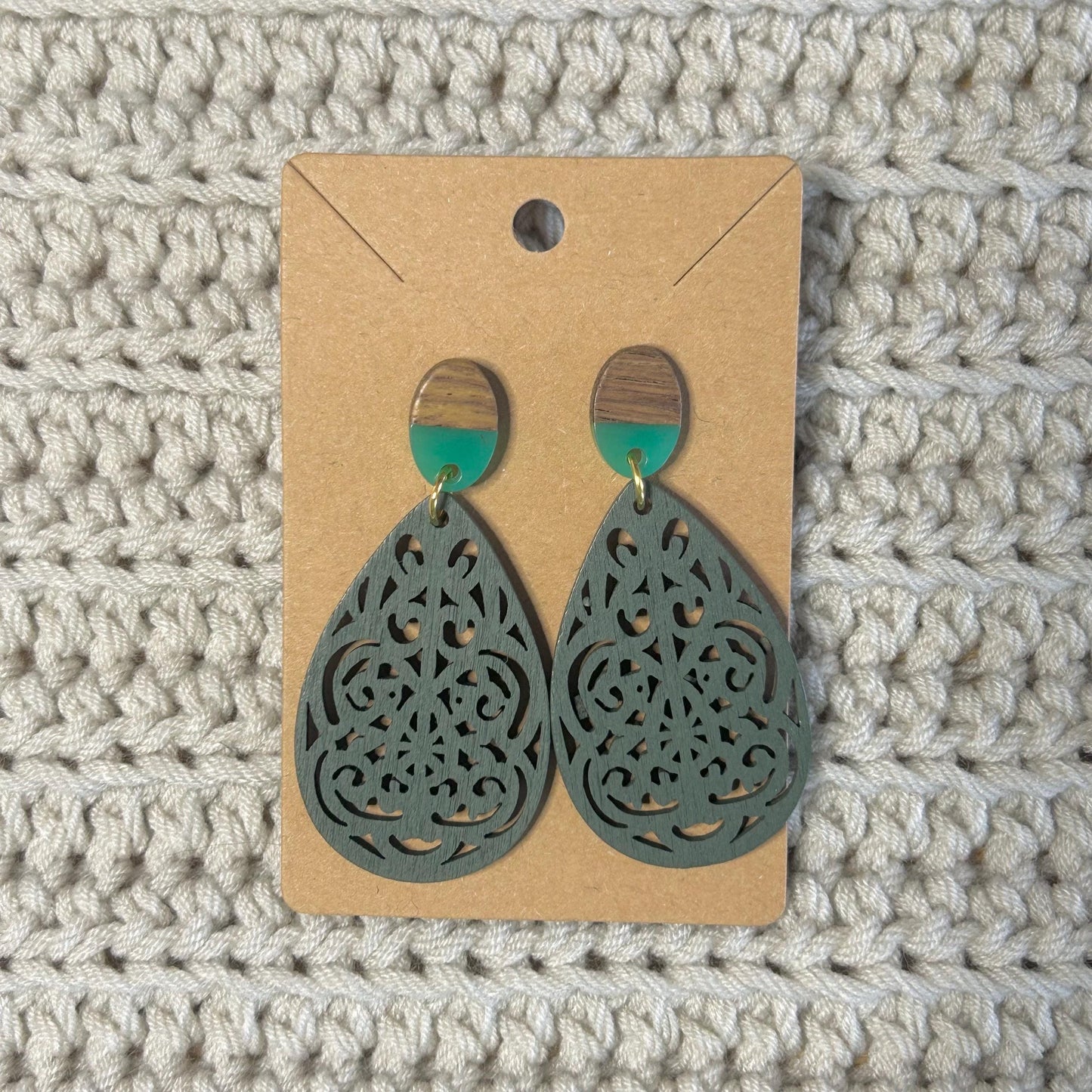 Wood Resin Post Large Dangles Colorful Wood Circle Stud Earrings Comfortable Hypoallergenic Posts Everyday Wear