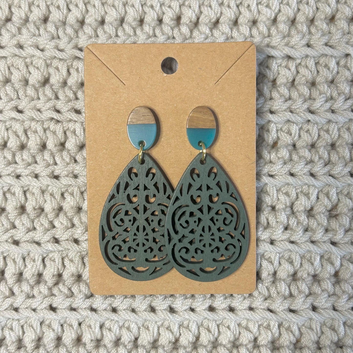 Wood Resin Post Large Dangles Colorful Wood Circle Stud Earrings Comfortable Hypoallergenic Posts Everyday Wear