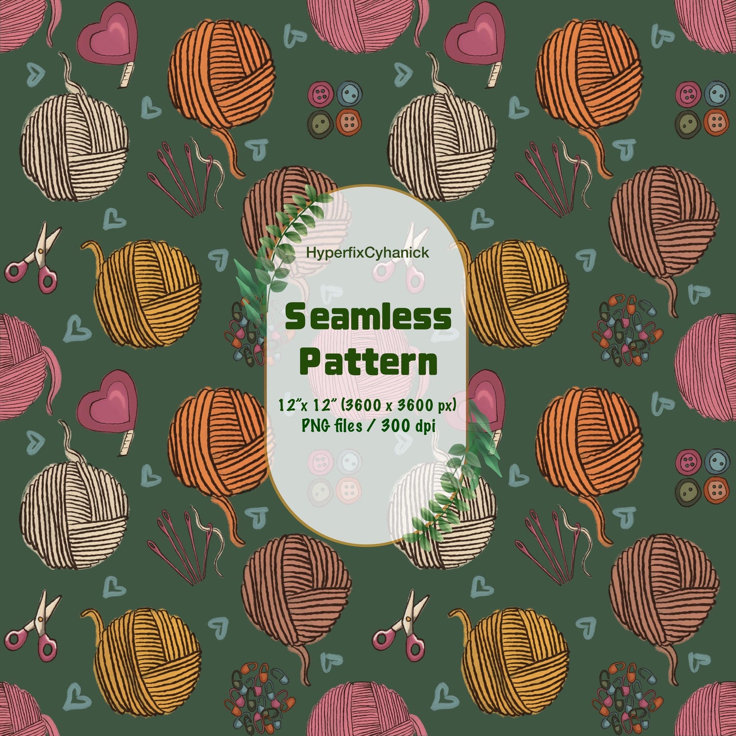 Yarnspiration Green Seamless Pattern PNG File