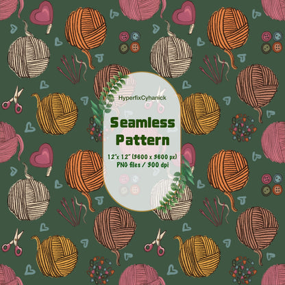 Yarnspiration Green Seamless Pattern PNG File