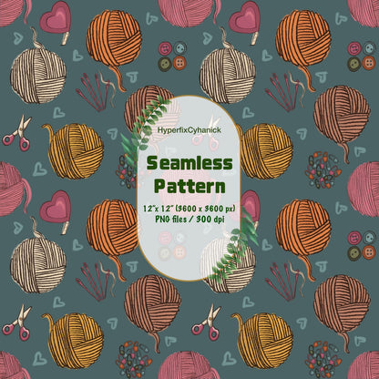 Yarnspiration Teal Seamless Pattern PNG File
