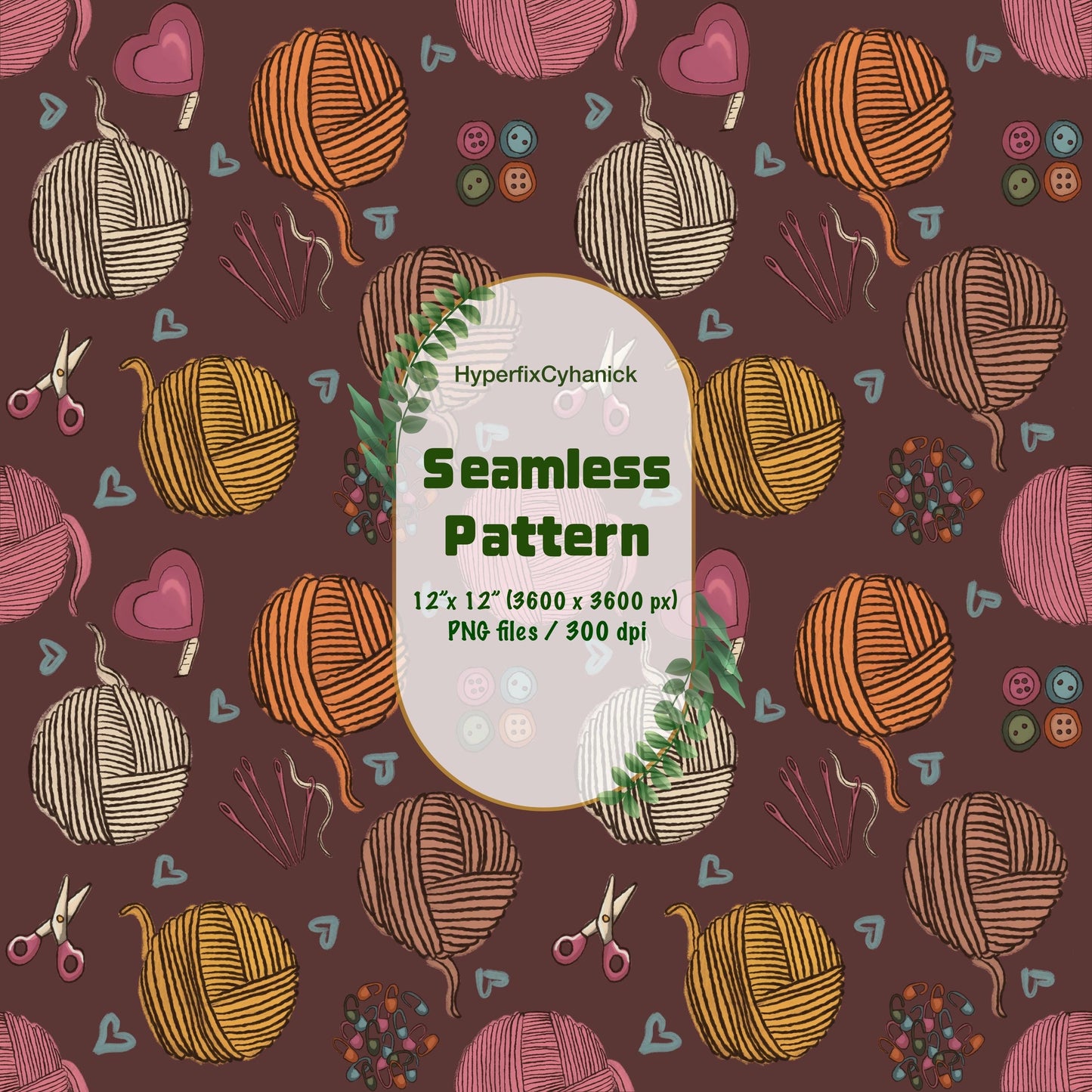 Yarnspiration Dark Pink Seamless Pattern PNG File